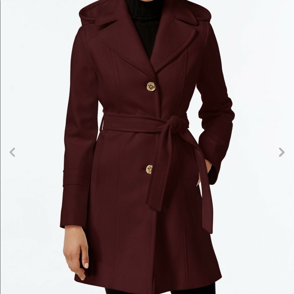 NWT Michael Kors Wool Belted Walker Hooded Coat